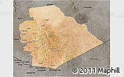 Satellite 3D Map of As Suwayda, darken, semi-desaturated