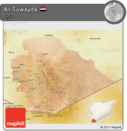 Satellite 3D Map of As Suwayda, physical outside