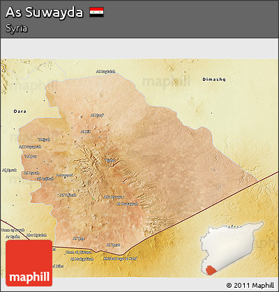 Satellite 3D Map of As Suwayda, physical outside