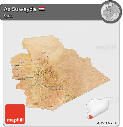 Satellite 3D Map of As Suwayda, single color outside