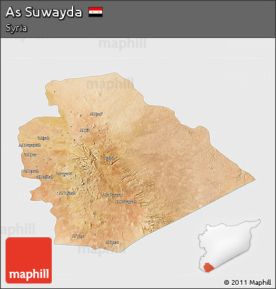 Satellite 3D Map of As Suwayda, single color outside