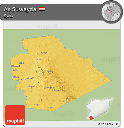 Savanna Style 3D Map of As Suwayda, single color outside