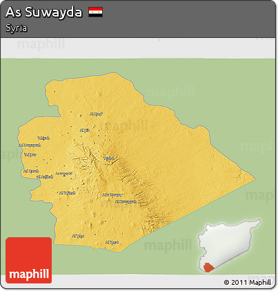 Savanna Style 3D Map of As Suwayda, single color outside