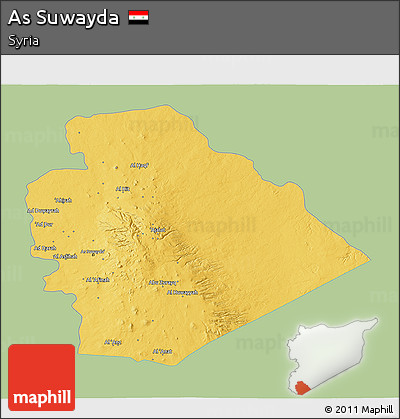 Savanna Style 3D Map of As Suwayda, single color outside