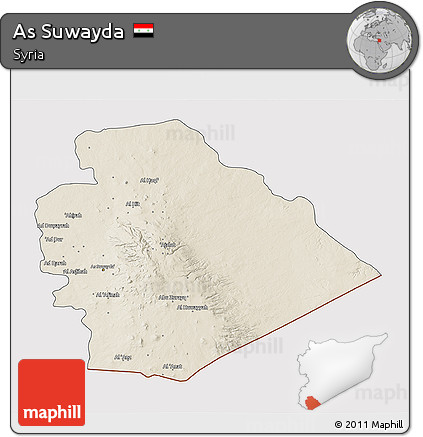 Shaded Relief 3D Map of As Suwayda, cropped outside