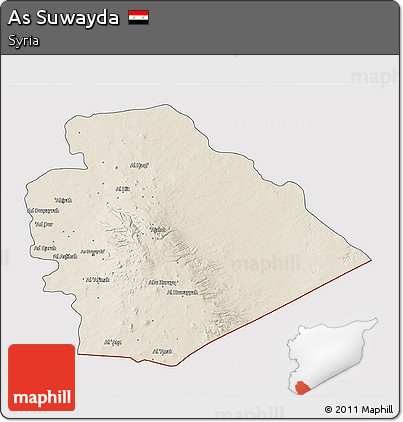 Shaded Relief 3D Map of As Suwayda, cropped outside