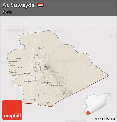 Shaded Relief 3D Map of As Suwayda, cropped outside