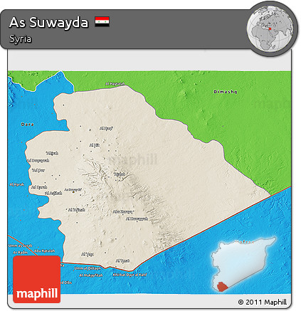Shaded Relief 3D Map of As Suwayda, political outside