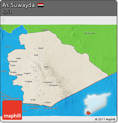 Shaded Relief 3D Map of As Suwayda, political outside