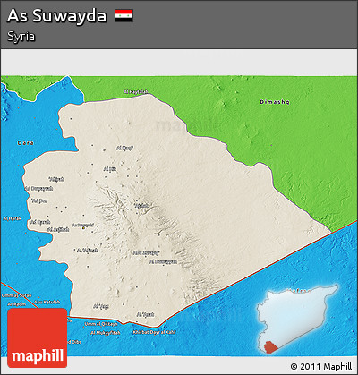 Shaded Relief 3D Map of As Suwayda, political outside