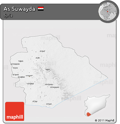 Silver Style 3D Map of As Suwayda, single color outside