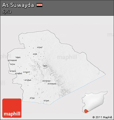 Silver Style 3D Map of As Suwayda, single color outside