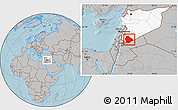 Gray Location Map of As Suwayda, highlighted country, hill shading