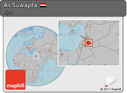 Gray Location Map of As Suwayda, hill shading