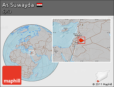 Gray Location Map of As Suwayda, hill shading
