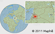 Savanna Style Location Map of As Suwayda, within the entire country, hill shading