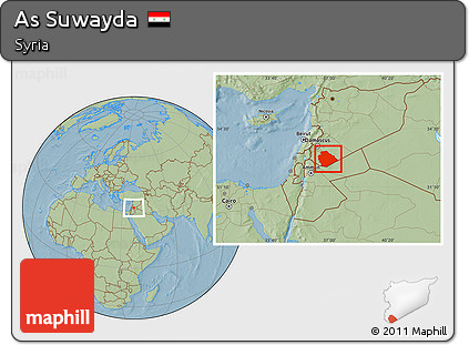 Savanna Style Location Map of As Suwayda, hill shading