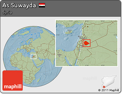 Savanna Style Location Map of As Suwayda, hill shading