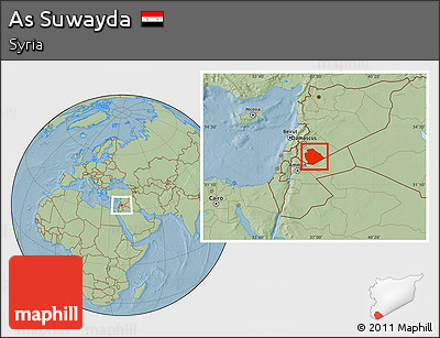 Savanna Style Location Map of As Suwayda, hill shading
