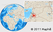 Shaded Relief Location Map of As Suwayda, within the entire country