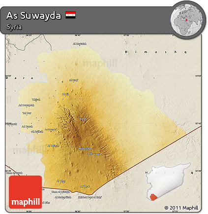 Physical Map of As Suwayda, shaded relief outside