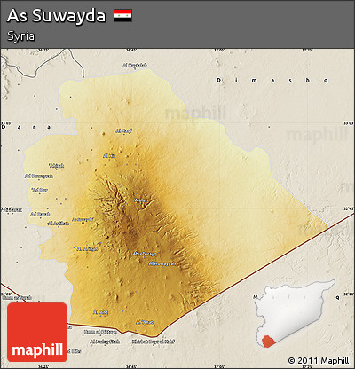 Physical Map of As Suwayda, shaded relief outside