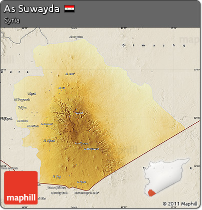 Physical Map of As Suwayda, shaded relief outside