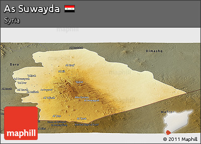 Physical Panoramic Map of As Suwayda, darken