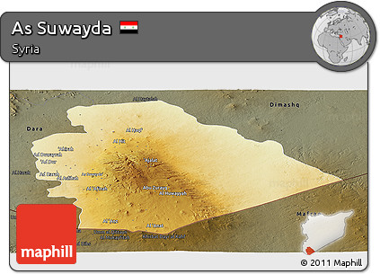 Physical Panoramic Map of As Suwayda, darken