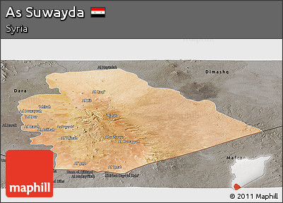 Satellite Panoramic Map of As Suwayda, darken, semi-desaturated
