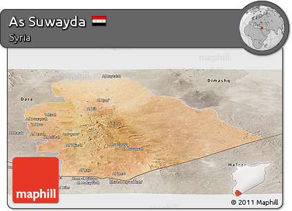 Satellite Panoramic Map of As Suwayda, semi-desaturated