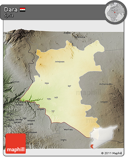 Physical 3D Map of Dara, darken, semi-desaturated