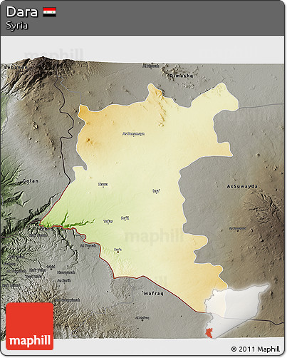 Physical 3D Map of Dara, darken, semi-desaturated
