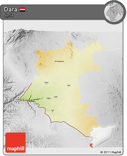 Physical 3D Map of Dara, lighten, desaturated