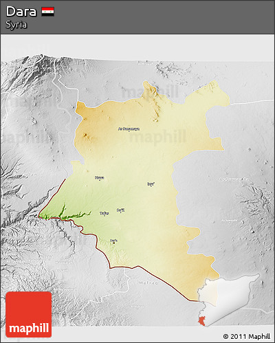 Physical 3D Map of Dara, lighten, desaturated