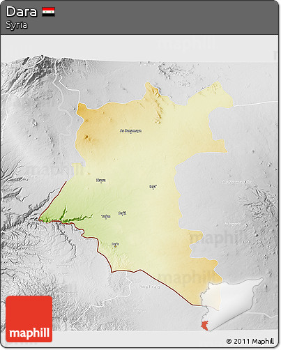 Physical 3D Map of Dara, lighten, desaturated