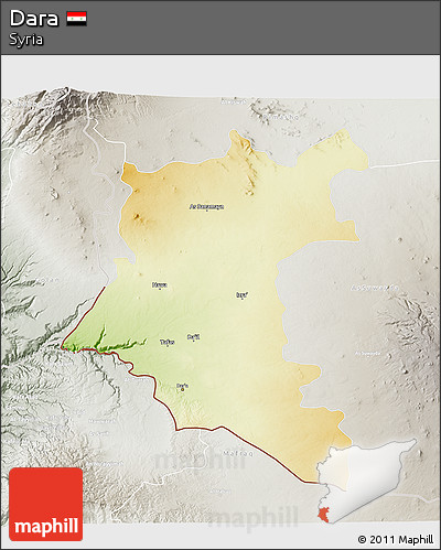 Physical 3D Map of Dara, lighten, semi-desaturated