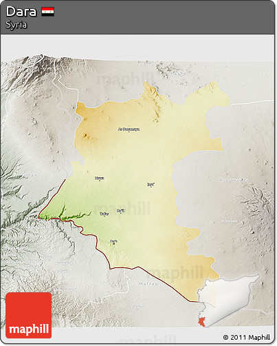 Physical 3D Map of Dara, lighten, semi-desaturated