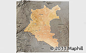 Satellite 3D Map of Dara, darken, semi-desaturated