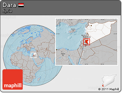 Gray Location Map of Dara, highlighted country, hill shading
