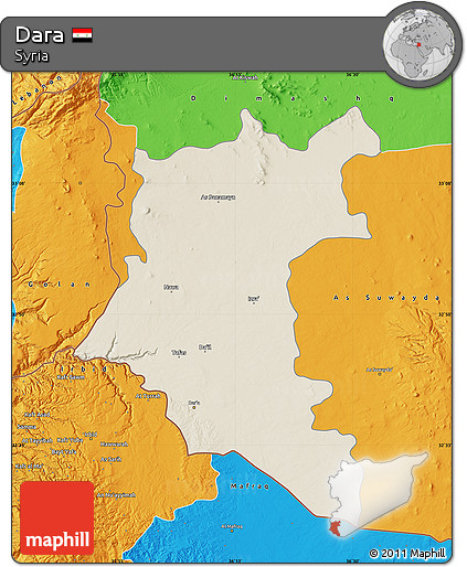 Shaded Relief Map of Dara, political outside