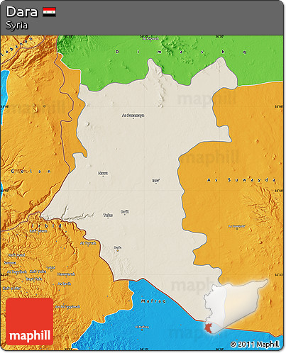 Shaded Relief Map of Dara, political outside