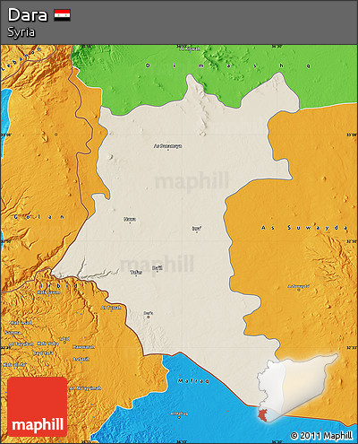 Shaded Relief Map of Dara, political outside
