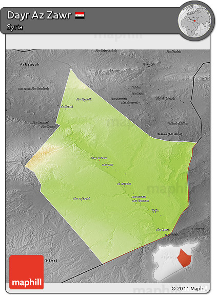 Physical 3D Map of Dayr Az Zawr, darken, desaturated