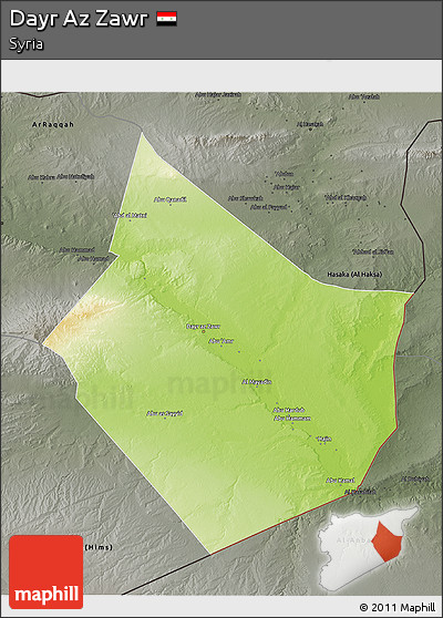 Physical 3D Map of Dayr Az Zawr, darken, semi-desaturated