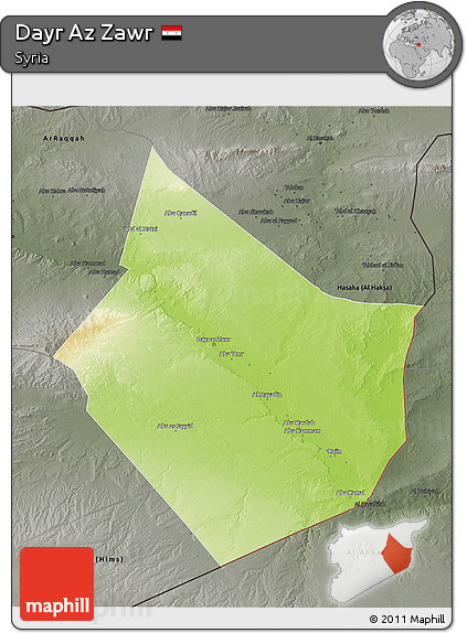 Physical 3D Map of Dayr Az Zawr, darken, semi-desaturated