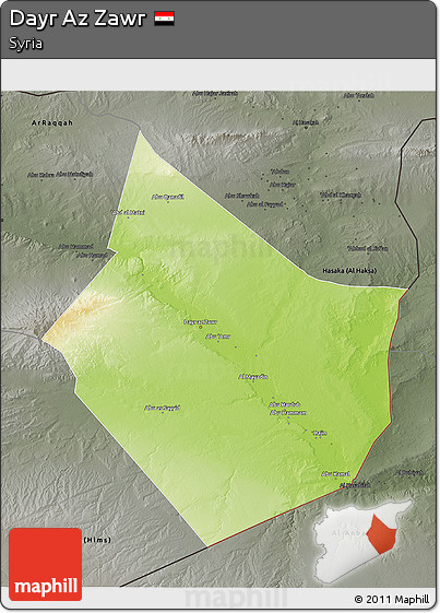 Physical 3D Map of Dayr Az Zawr, darken, semi-desaturated