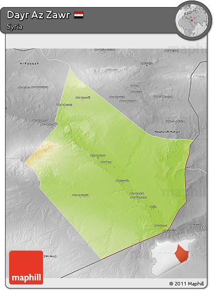 Physical 3D Map of Dayr Az Zawr, desaturated