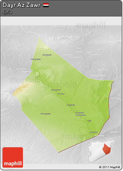 Physical 3D Map of Dayr Az Zawr, lighten, desaturated