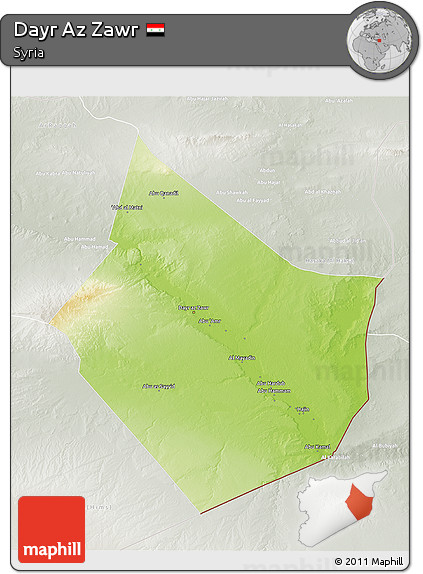 Physical 3D Map of Dayr Az Zawr, lighten, semi-desaturated
